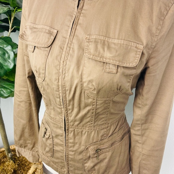 Y2K Brown Bronze Utility Zíper Multi Pocket Jacket - Picture 2 of 6